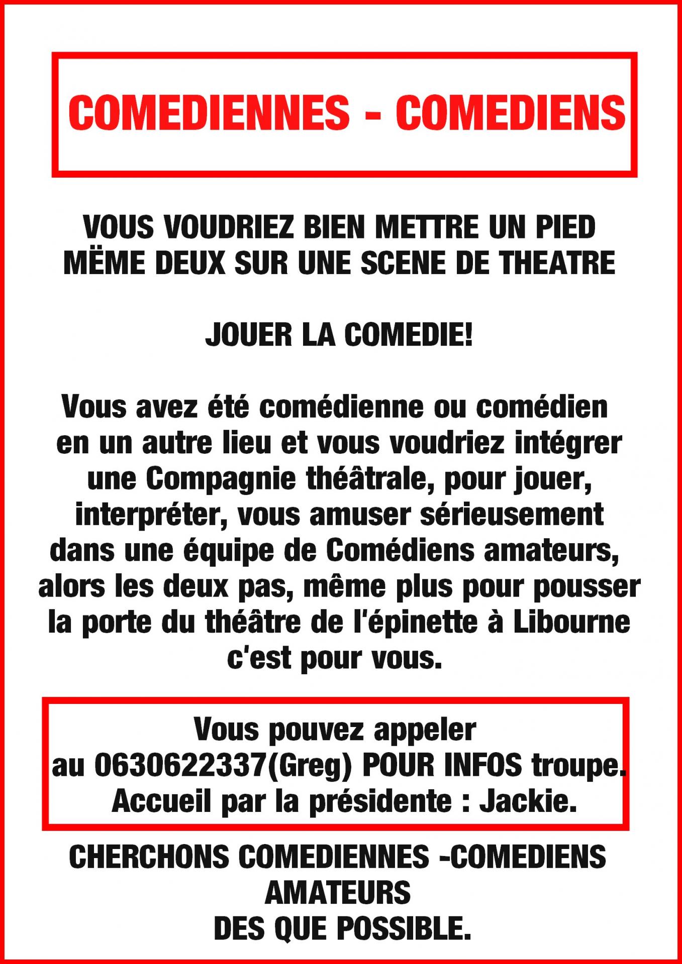 Urgent cherchons comediens
